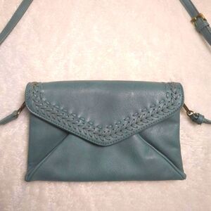 Anthropologie teal crossbody bag envelope button closure